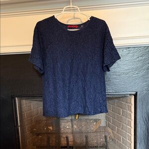Navy Short Sleeve Lace Top Size M